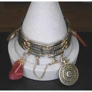 Monet Two-Tone Silver & Gold Charm Bracelet, Safety Chain, 6.5" Size